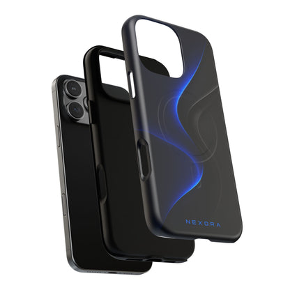 Magnetic Tough Phone Case — Shockproof Gloss Black with Blue Wave Design