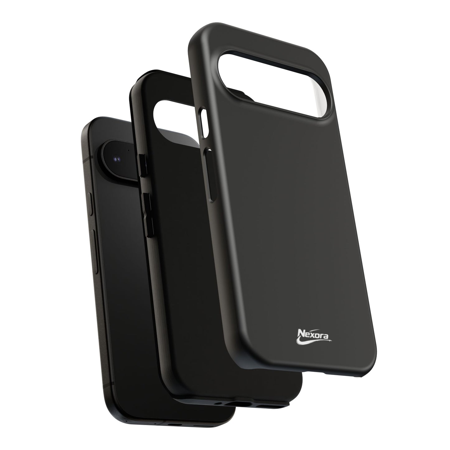 Nexora Black Tough Phone Case – Protective Slim Armor with Logo