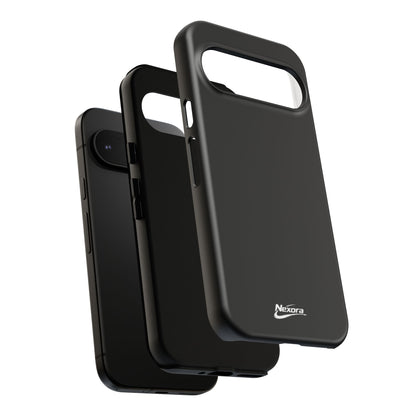 Nexora Black Tough Phone Case – Protective Slim Armor with Logo