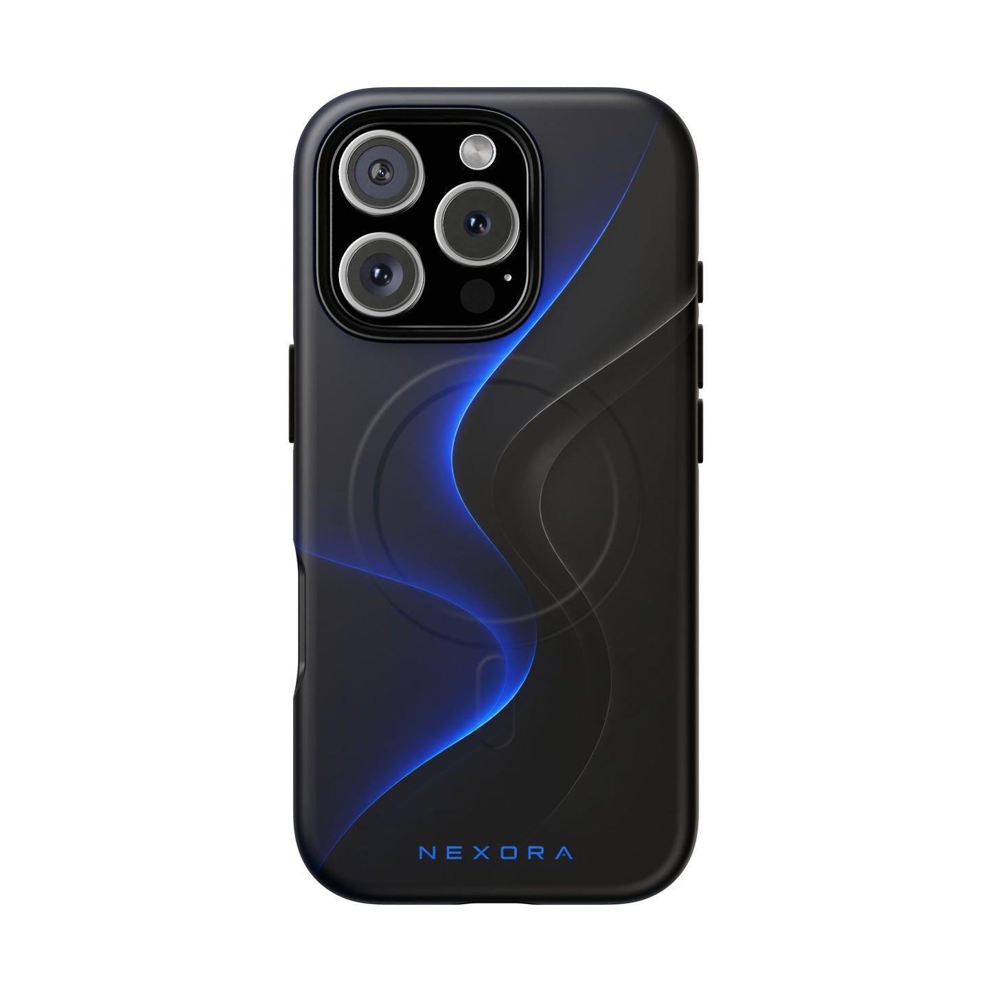 Magnetic Tough Phone Case — Shockproof Gloss Black with Blue Wave Design