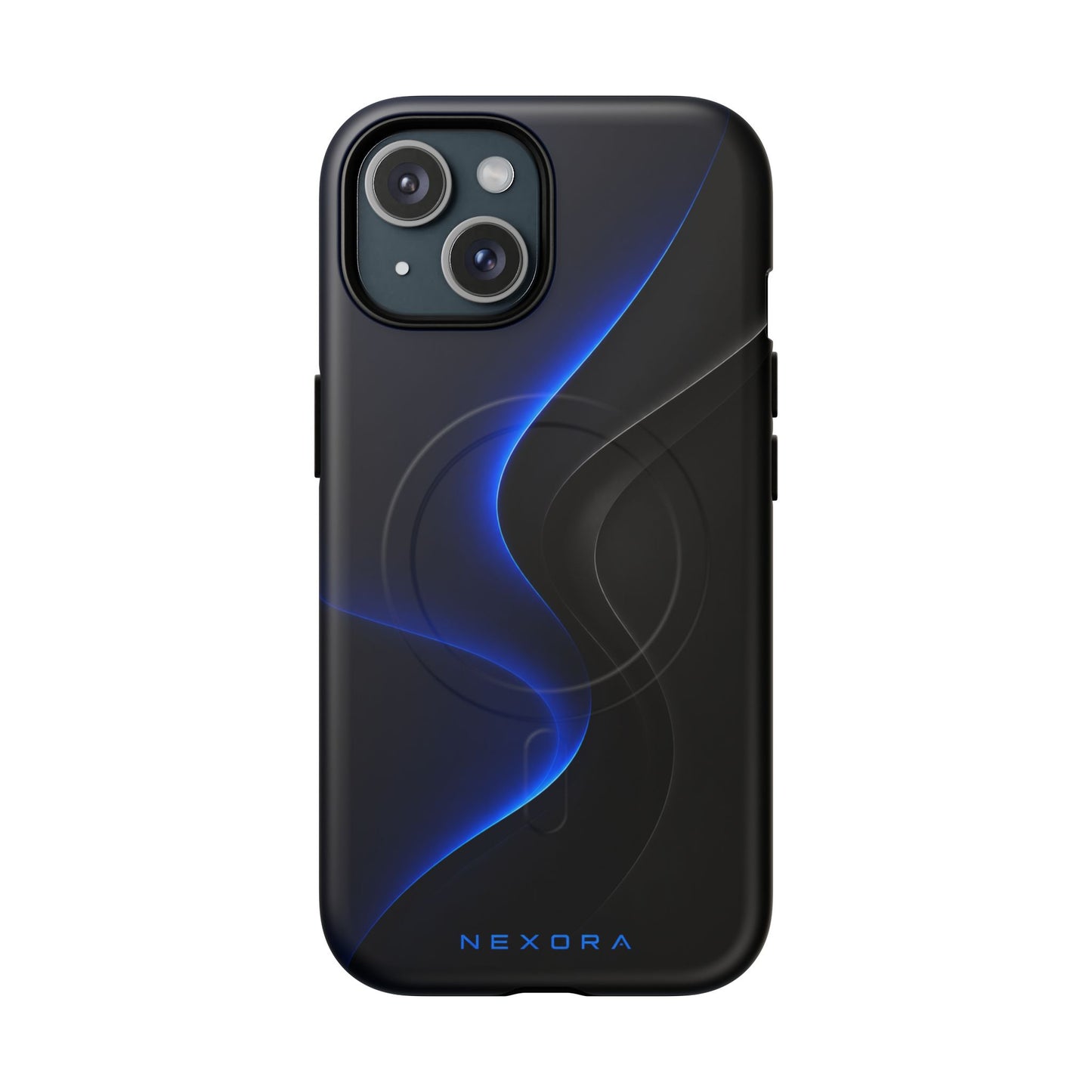 Magnetic Tough Phone Case — Shockproof Gloss Black with Blue Wave Design