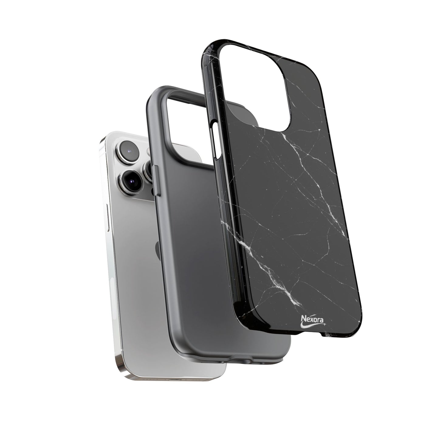 Nexora Black Marble Tough Phone Case — Slim Protective iPhone Cover