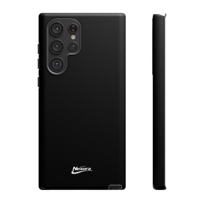 Nexora Black Tough Phone Case – Protective Slim Armor with Logo