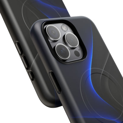 Magnetic Tough Phone Case — Shockproof Gloss Black with Blue Wave Design