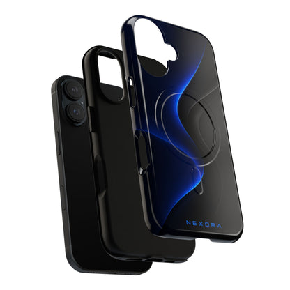 Magnetic Tough Phone Case — Shockproof Gloss Black with Blue Wave Design