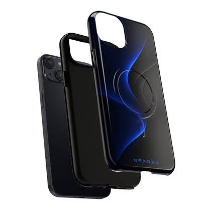 Magnetic Tough Phone Case — Shockproof Gloss Black with Blue Wave Design