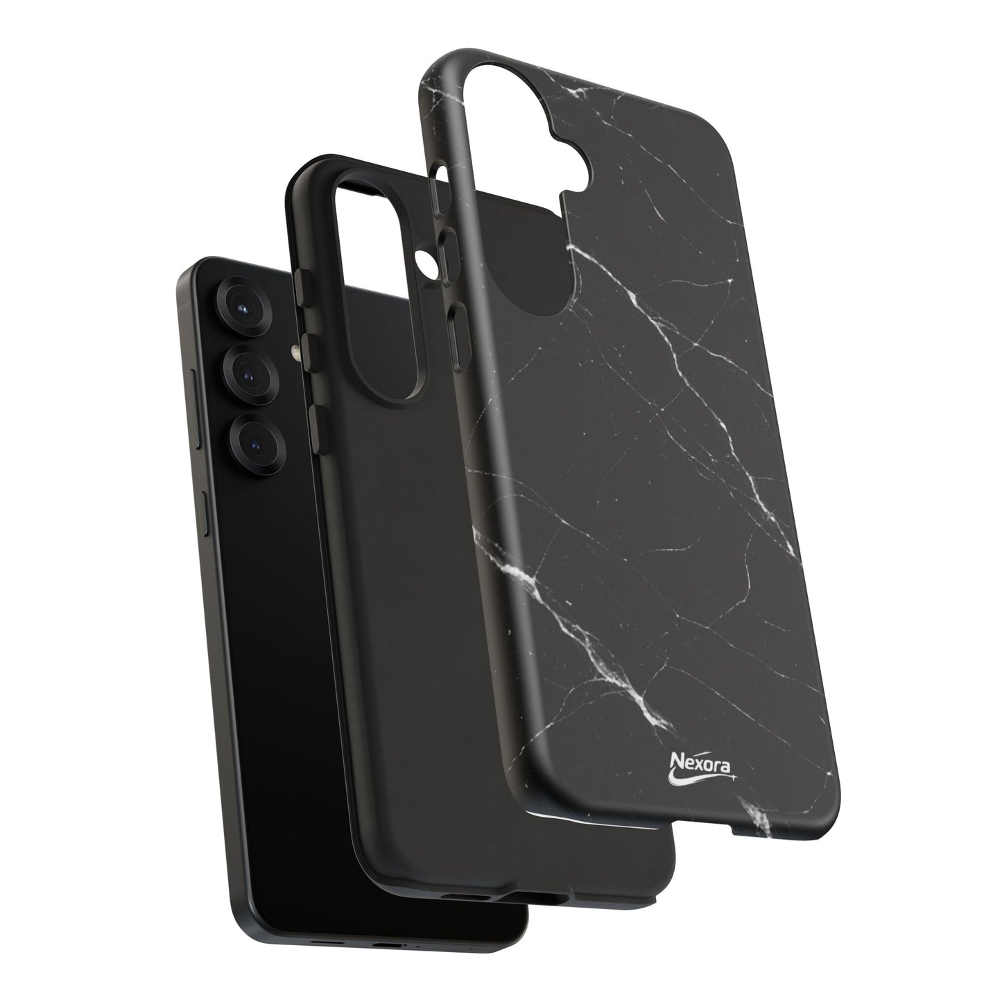 Nexora Black Marble Phone Case — Sleek Tough Protective Case with White Veining