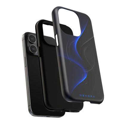 Magnetic Tough Phone Case — Shockproof Gloss Black with Blue Wave Design