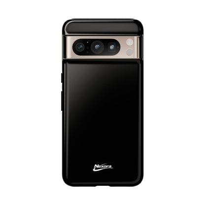 Nexora Black Tough Phone Case – Protective Slim Armor with Logo