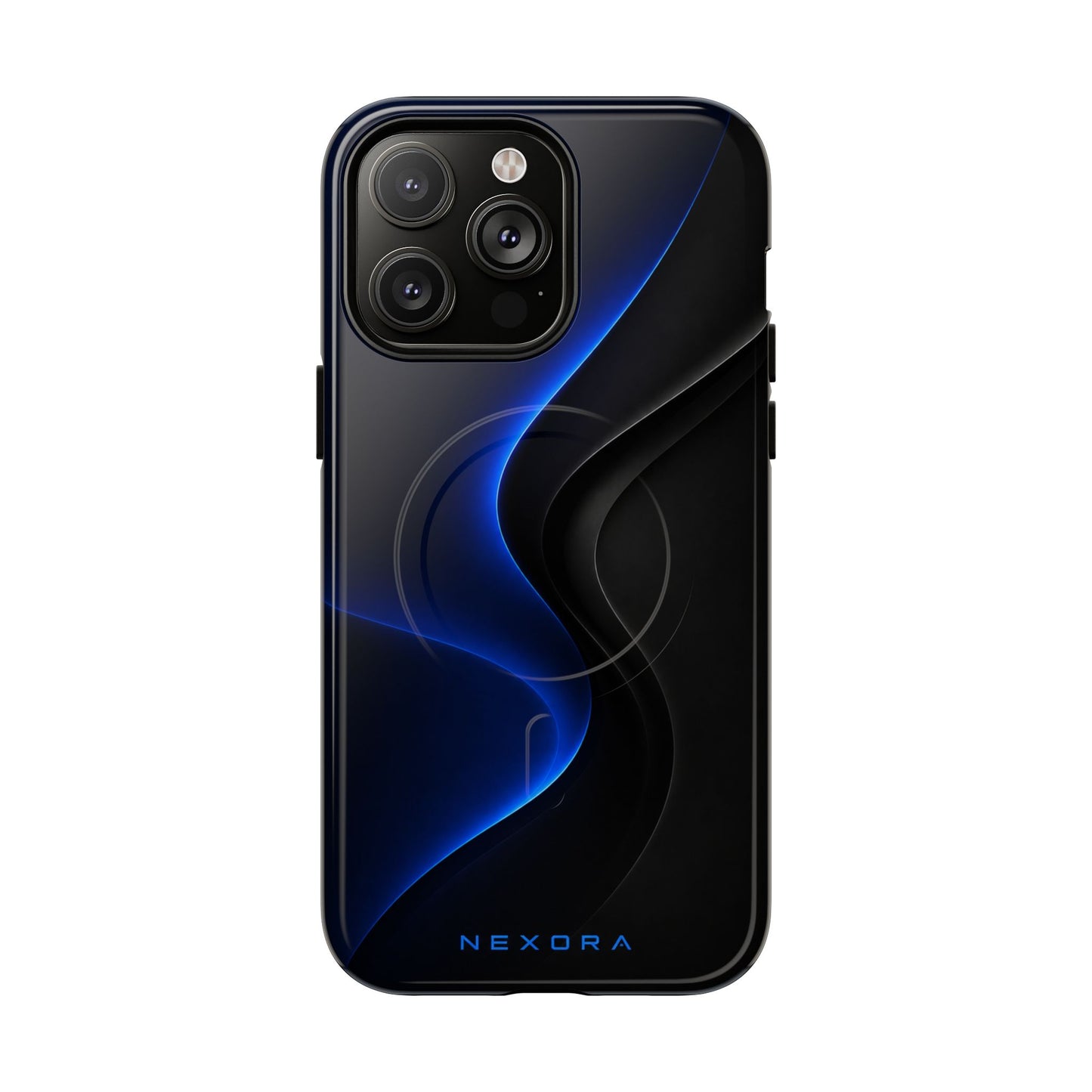 Magnetic Tough Phone Case — Shockproof Gloss Black with Blue Wave Design