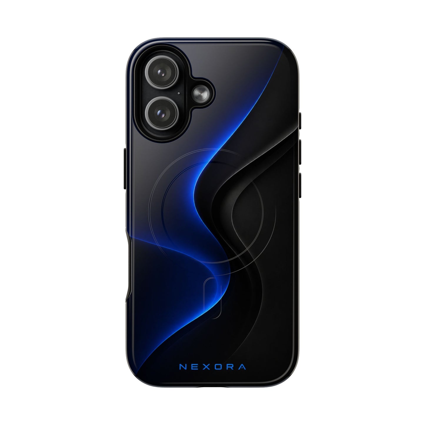 Magnetic Tough Phone Case — Shockproof Gloss Black with Blue Wave Design