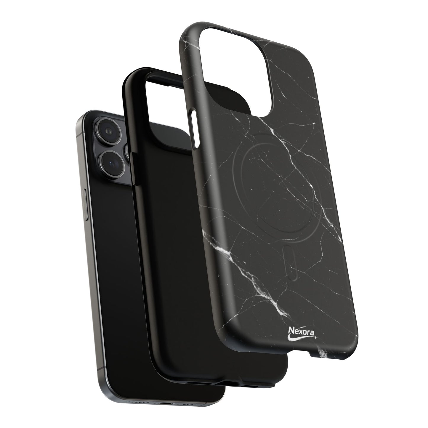 Nexora Magnetic Tough Phone Case - Black Marble Protective Cover