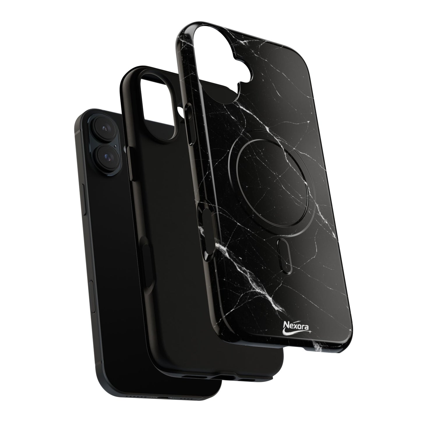 Nexora Magnetic Tough Phone Case - Black Marble Protective Cover