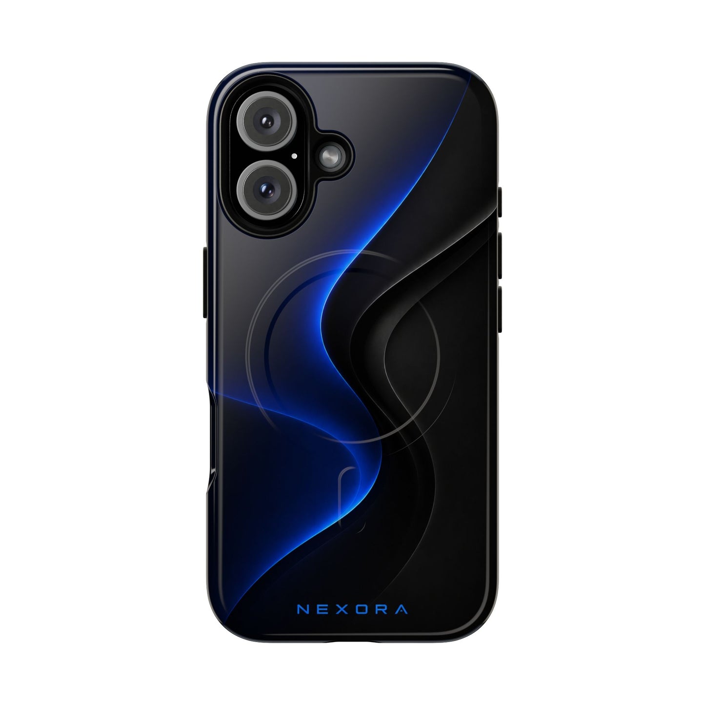 Magnetic Tough Phone Case — Shockproof Gloss Black with Blue Wave Design