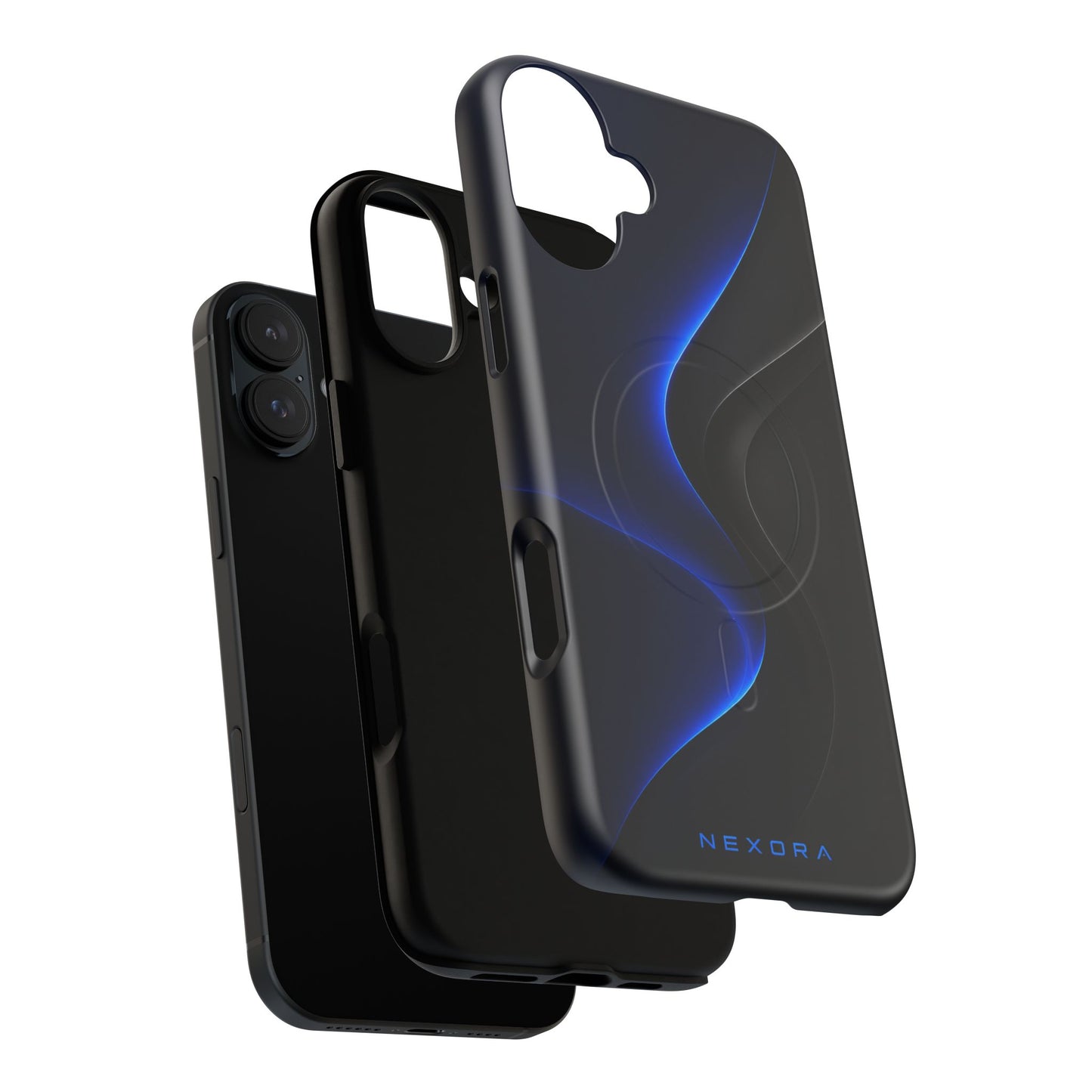 Magnetic Tough Phone Case — Shockproof Gloss Black with Blue Wave Design