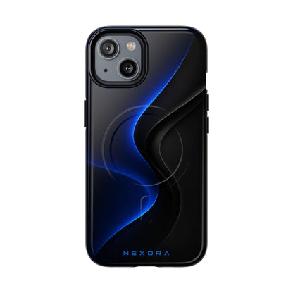 Magnetic Tough Phone Case — Shockproof Gloss Black with Blue Wave Design