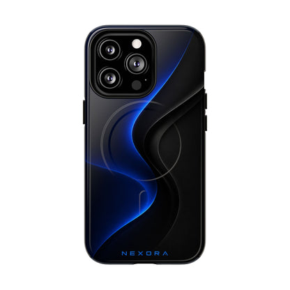 Magnetic Tough Phone Case — Shockproof Gloss Black with Blue Wave Design
