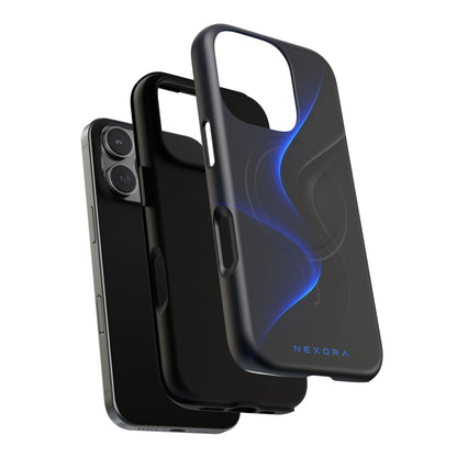 Magnetic Tough Phone Case — Shockproof Gloss Black with Blue Wave Design