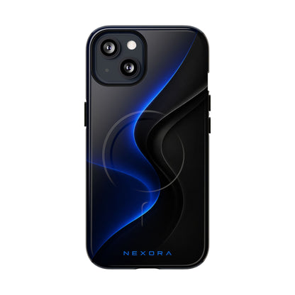 Magnetic Tough Phone Case — Shockproof Gloss Black with Blue Wave Design