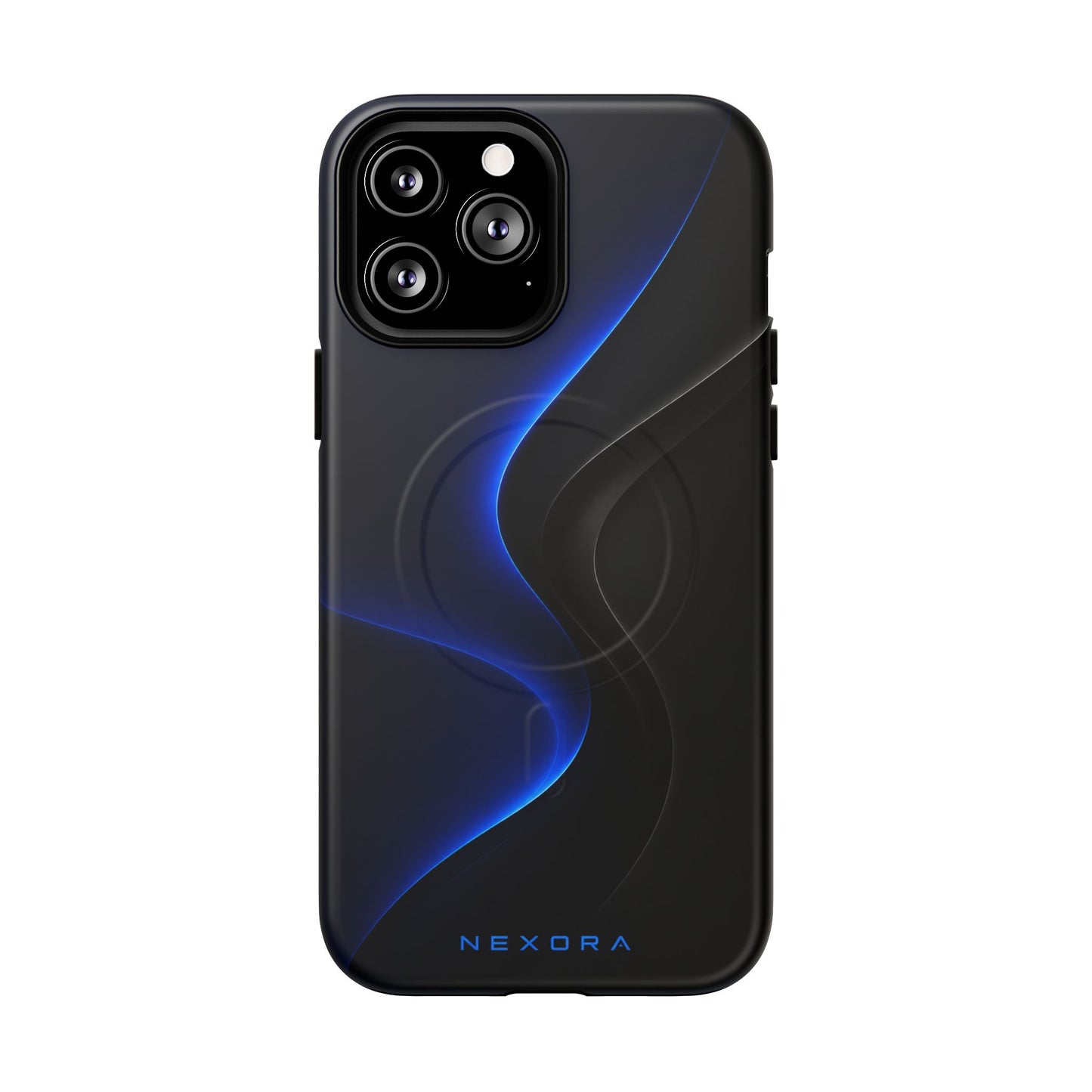 Magnetic Tough Phone Case — Shockproof Gloss Black with Blue Wave Design