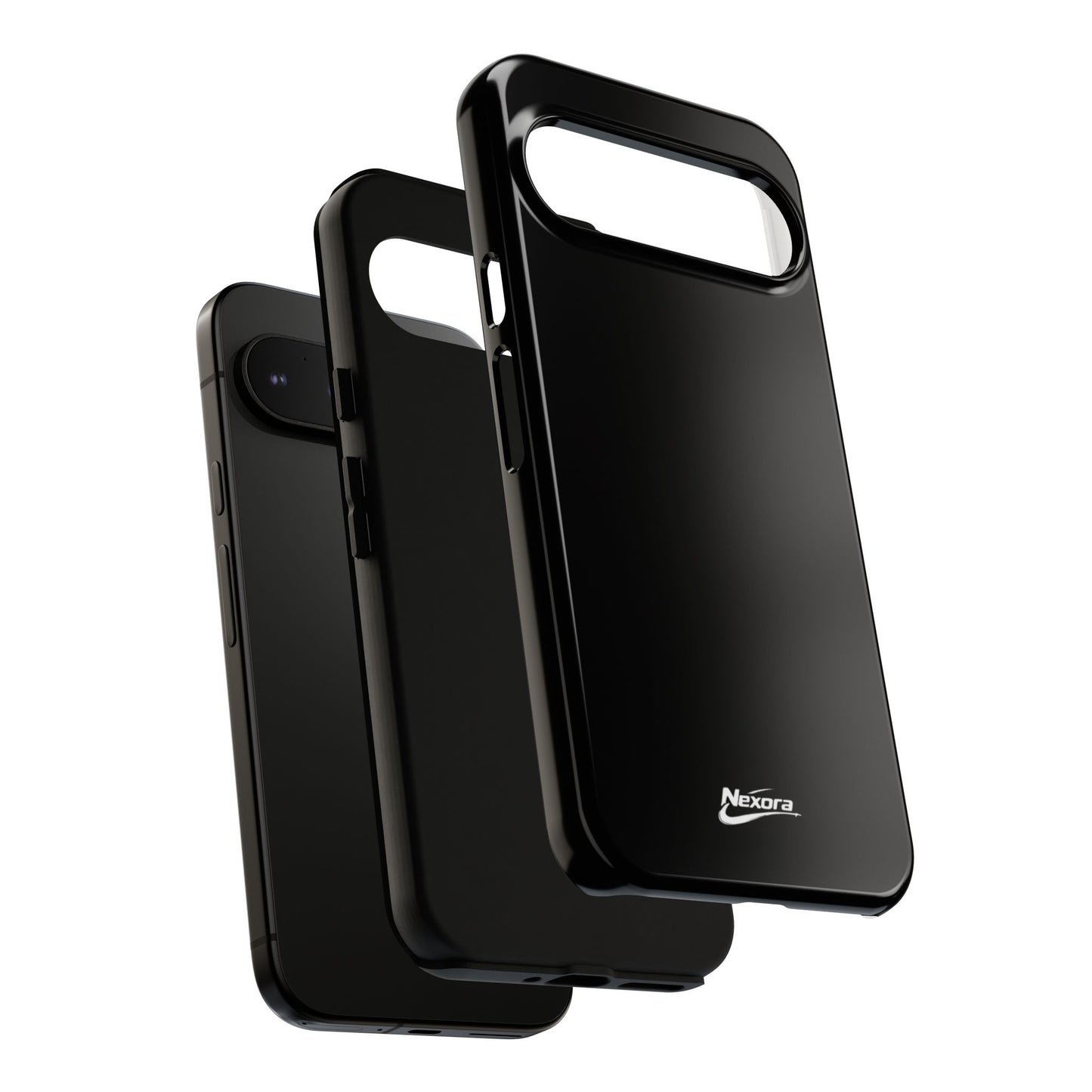 Nexora Black Tough Phone Case – Protective Slim Armor with Logo