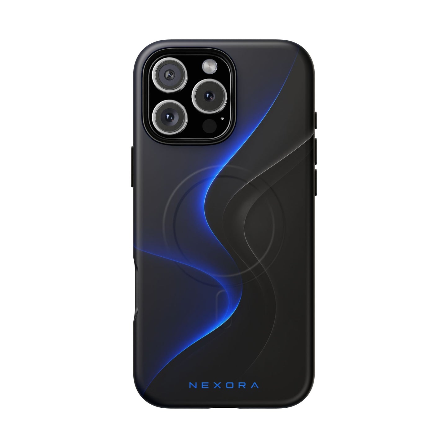 Magnetic Tough Phone Case — Shockproof Gloss Black with Blue Wave Design