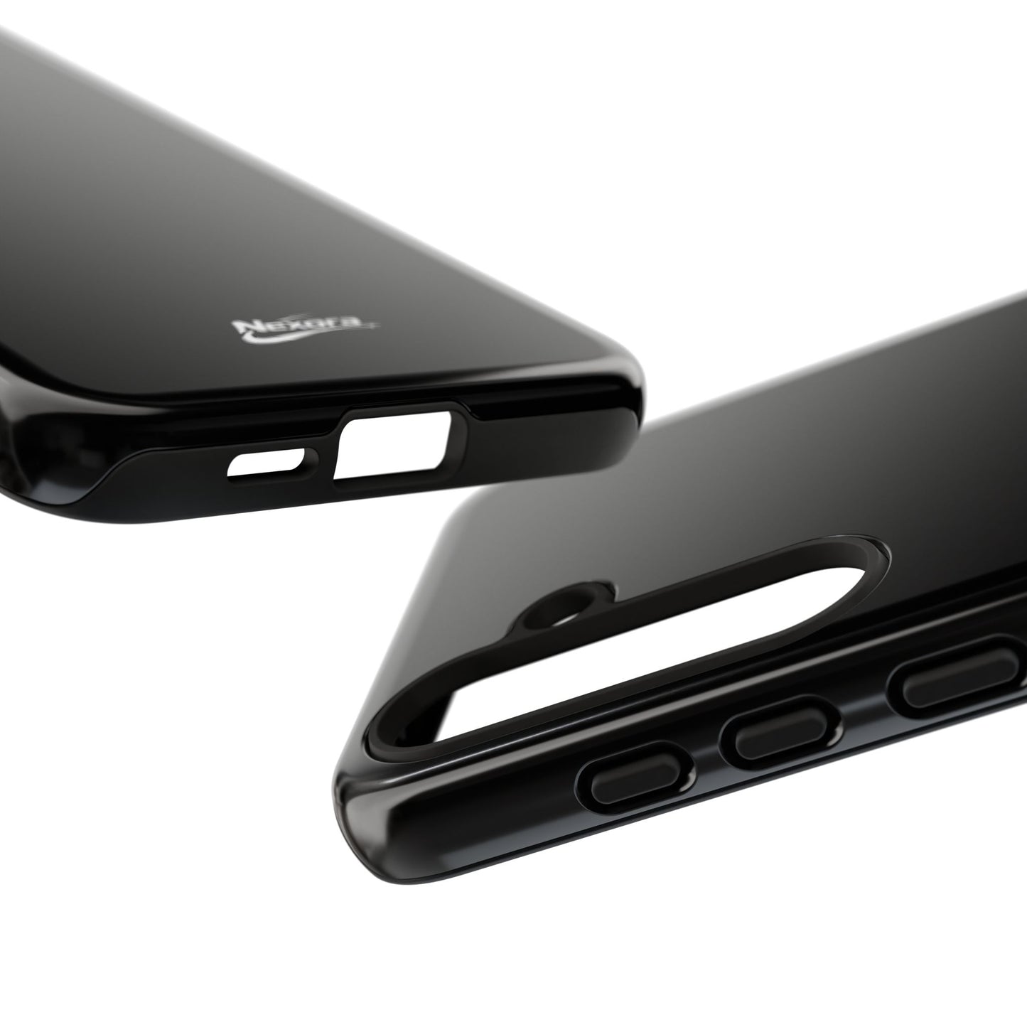 Nexora Black Tough Phone Case – Protective Slim Armor with Logo