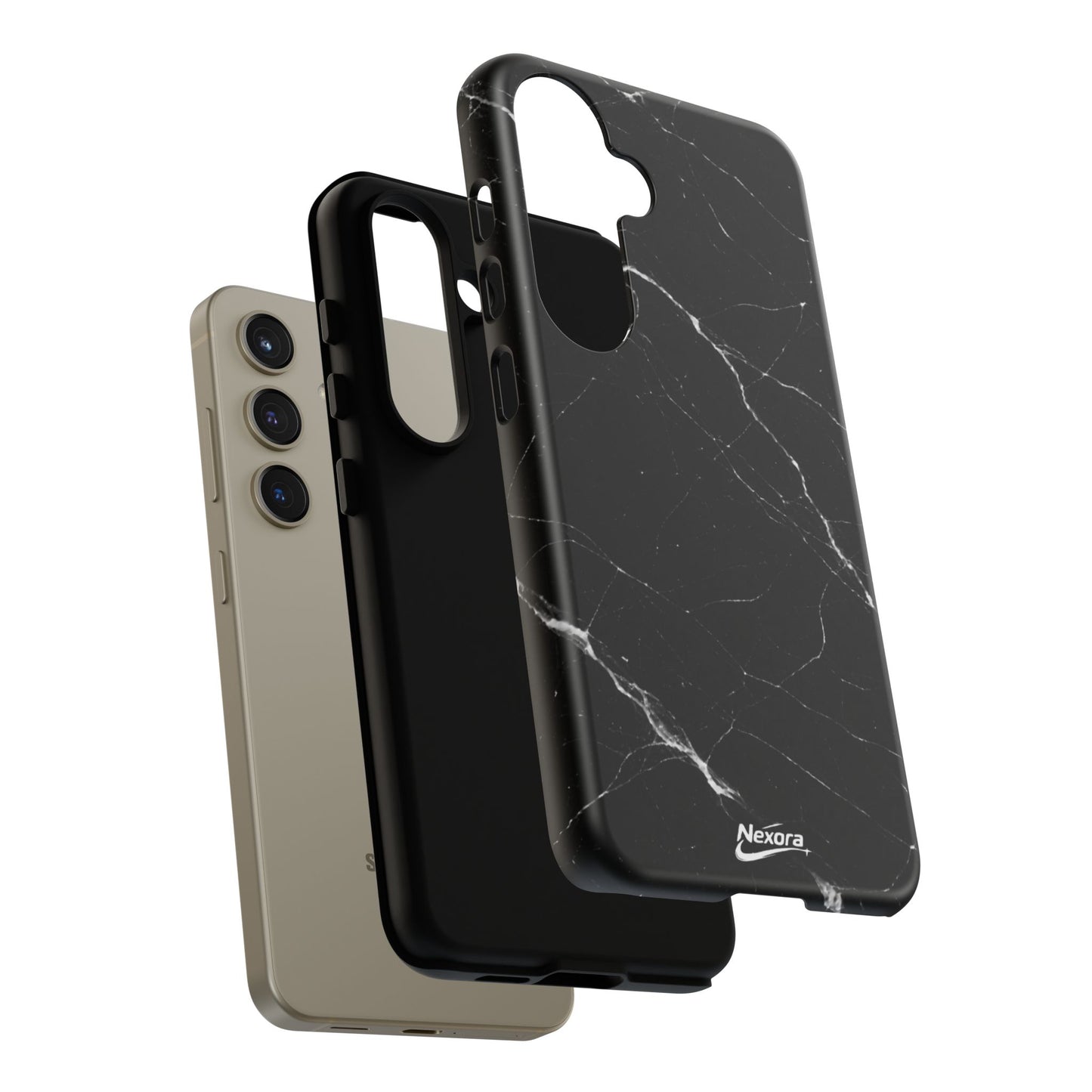 Nexora Black Marble Phone Case — Sleek Tough Protective Case with White Veining