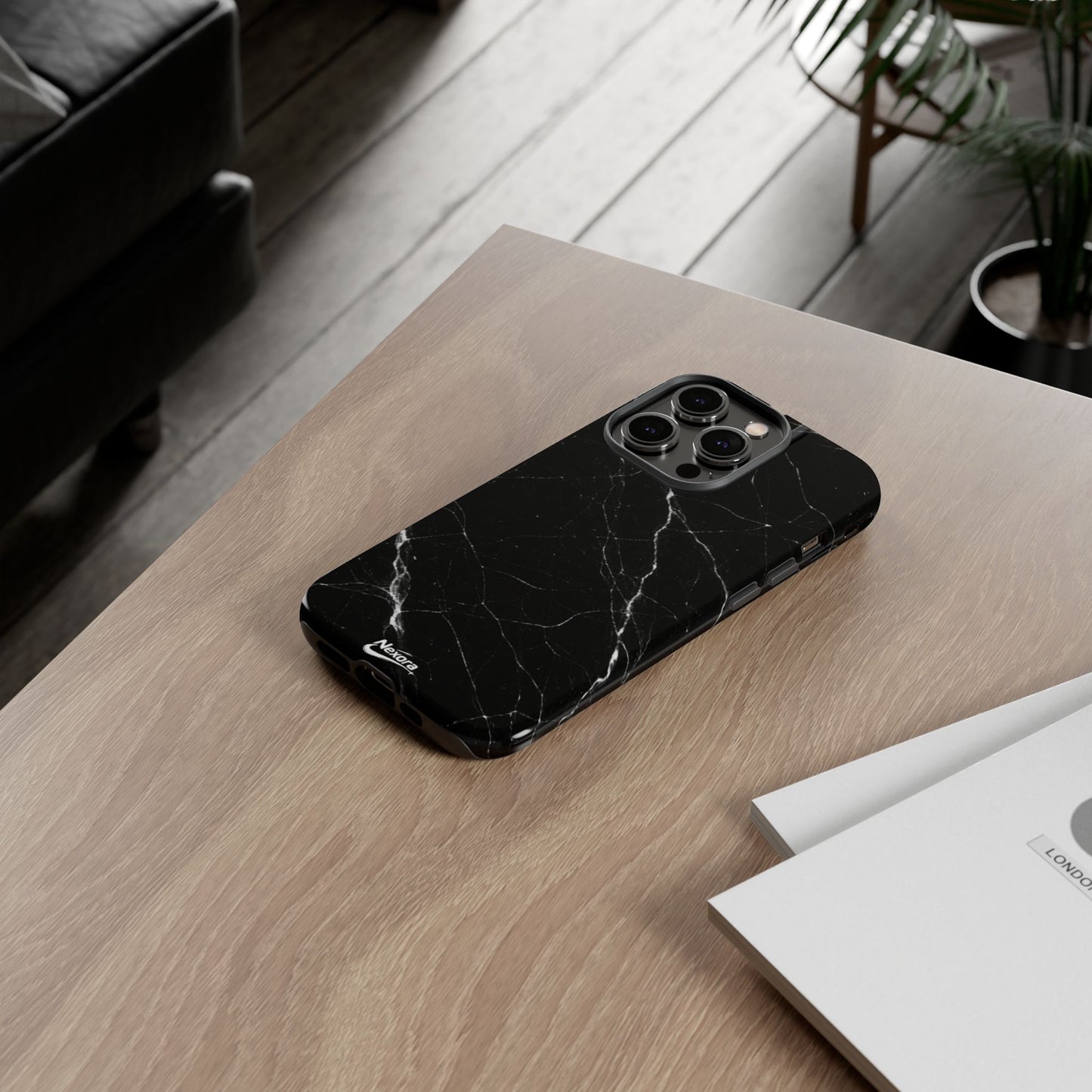 Nexora Black Marble Tough Phone Case — Slim Protective iPhone Cover