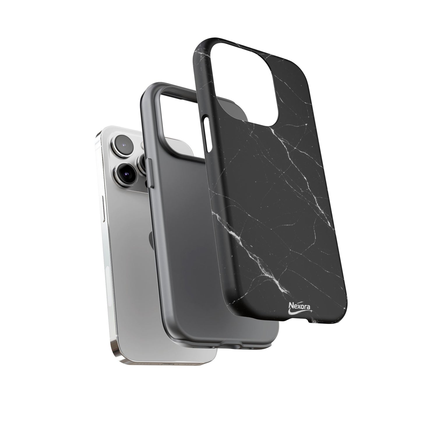 Nexora Black Marble Tough Phone Case — Slim Protective iPhone Cover