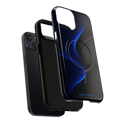 Magnetic Tough Phone Case — Shockproof Gloss Black with Blue Wave Design