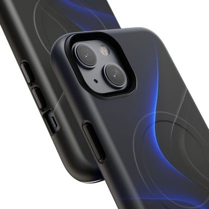 Magnetic Tough Phone Case — Shockproof Gloss Black with Blue Wave Design