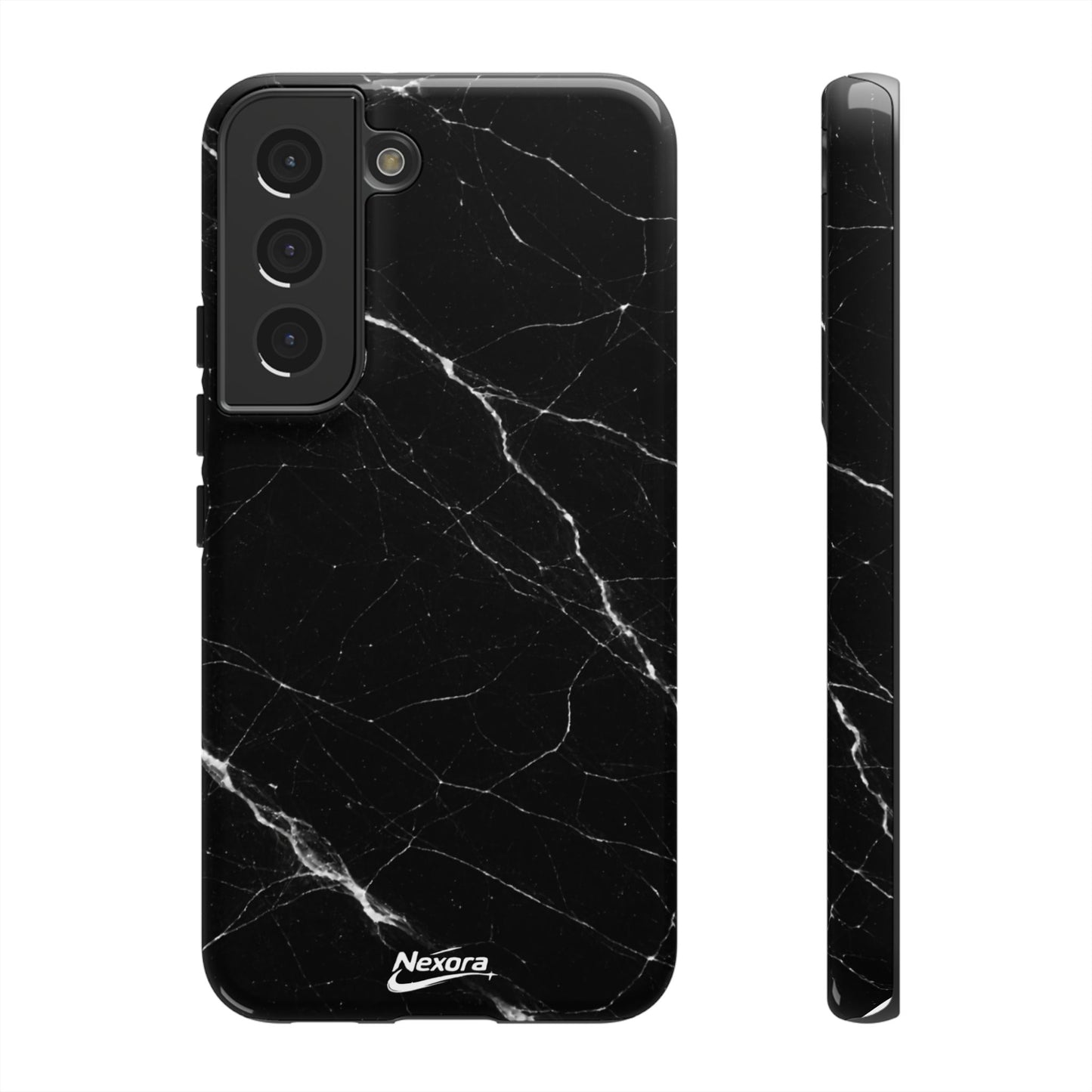 Nexora Black Marble Phone Case — Sleek Tough Protective Case with White Veining