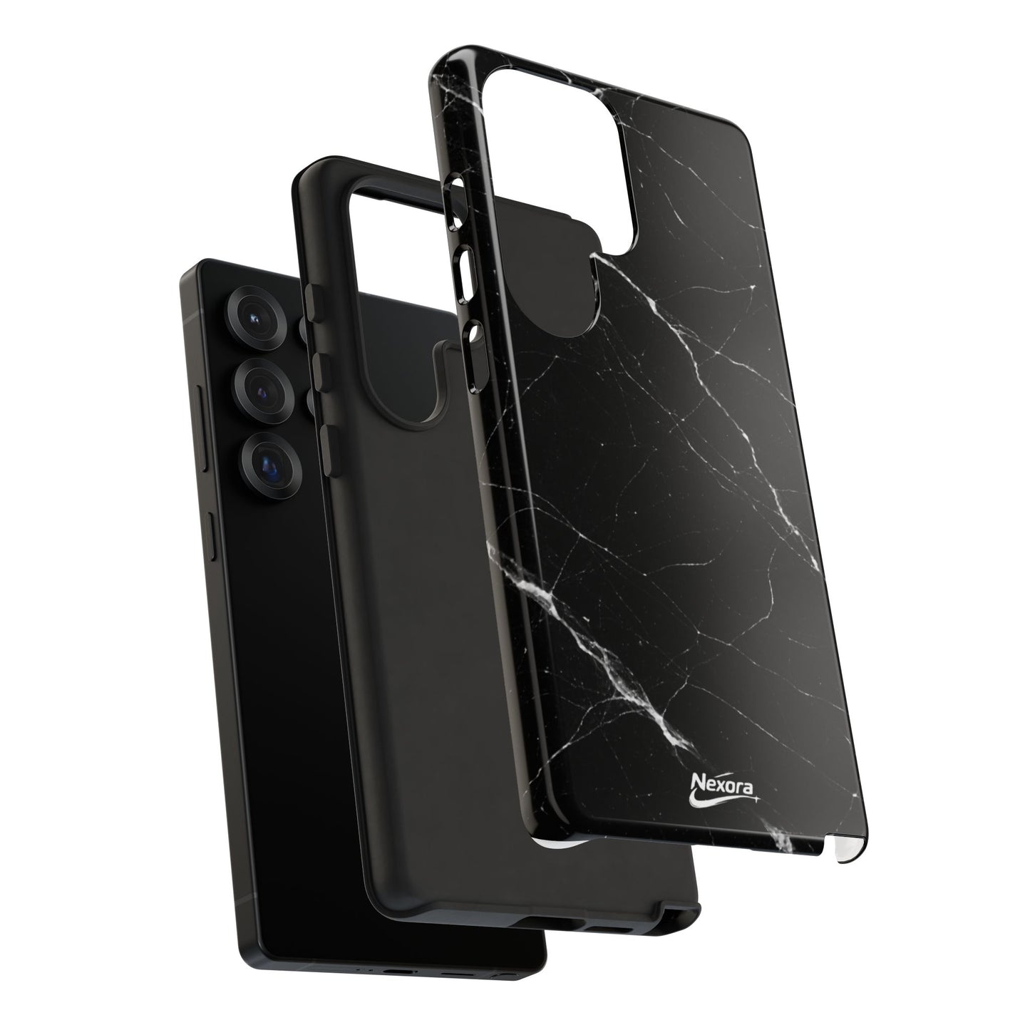 Nexora Black Marble Phone Case — Sleek Tough Protective Case with White Veining