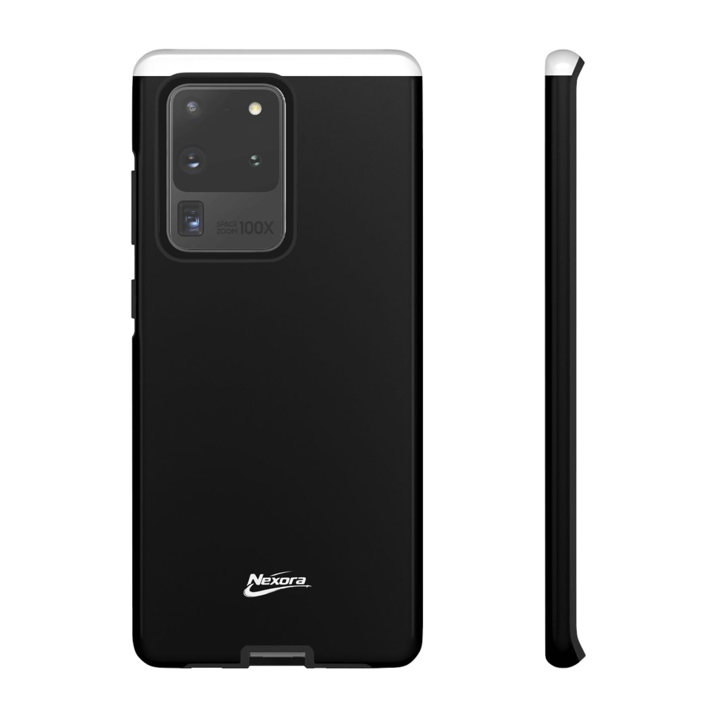 Nexora Black Tough Phone Case – Protective Slim Armor with Logo