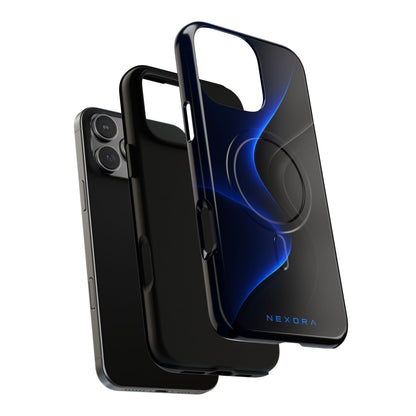 Magnetic Tough Phone Case — Shockproof Gloss Black with Blue Wave Design