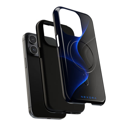 Magnetic Tough Phone Case — Shockproof Gloss Black with Blue Wave Design