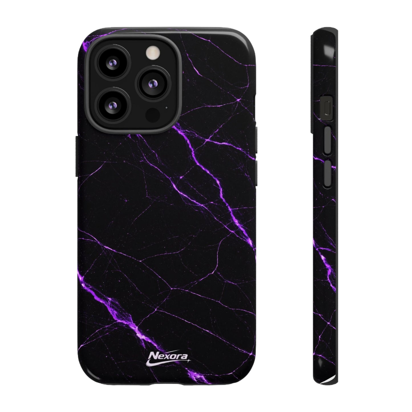 Nexora Purple Lightning Marble Phone Case — Tough Protective Phone Case