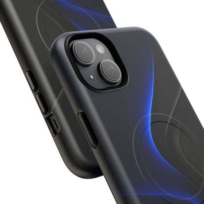 Magnetic Tough Phone Case — Shockproof Gloss Black with Blue Wave Design