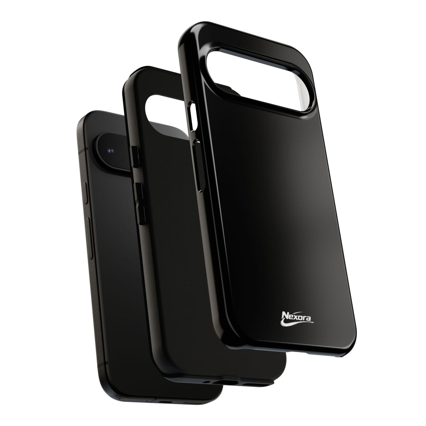 Nexora Black Tough Phone Case – Protective Slim Armor with Logo