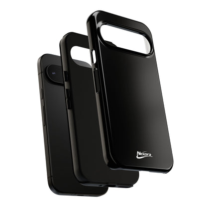 Nexora Black Tough Phone Case – Protective Slim Armor with Logo