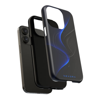 Magnetic Tough Phone Case — Shockproof Gloss Black with Blue Wave Design