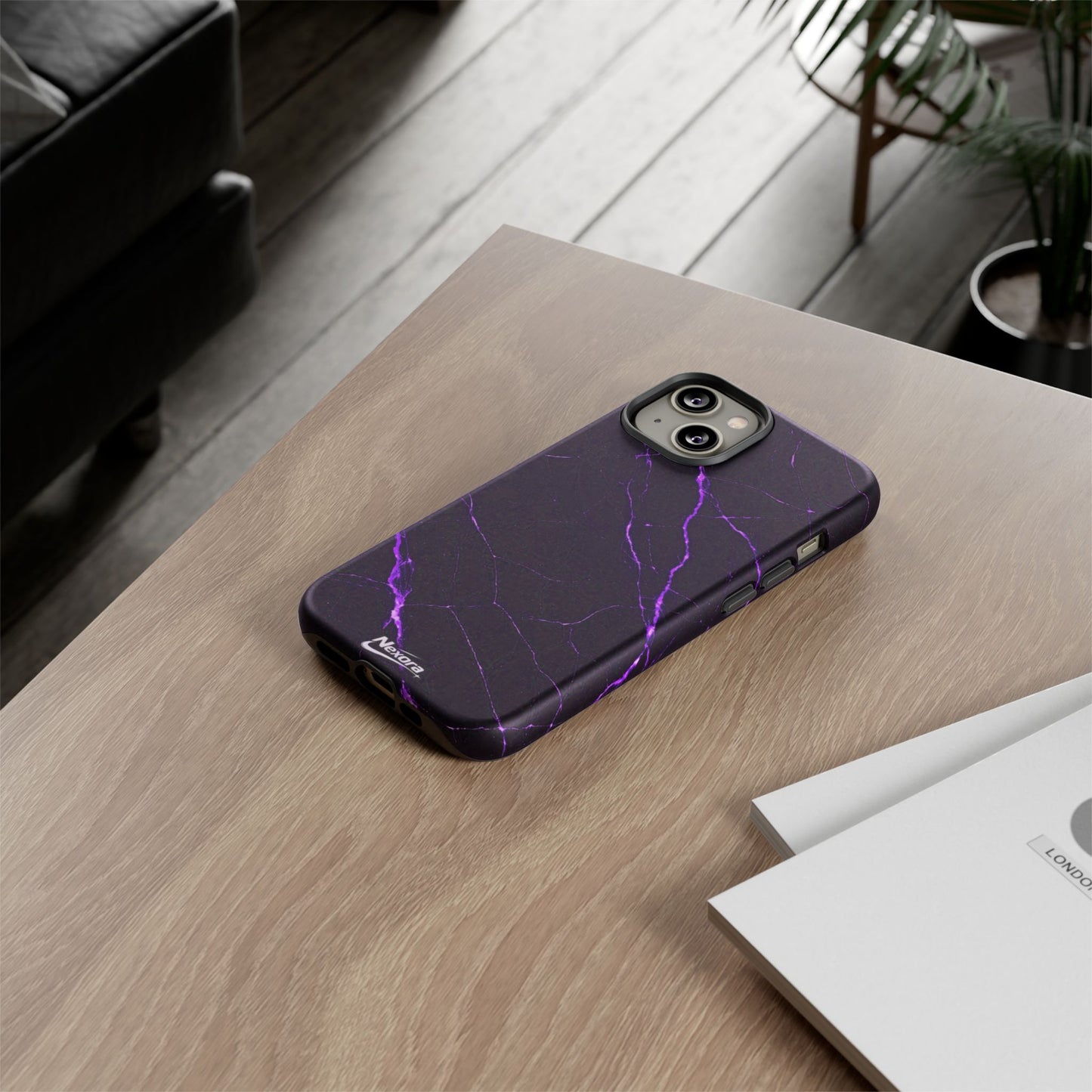 Nexora Purple Lightning Marble Phone Case — Tough Protective Phone Case