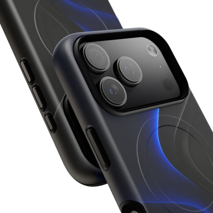 Magnetic Tough Phone Case — Shockproof Gloss Black with Blue Wave Design