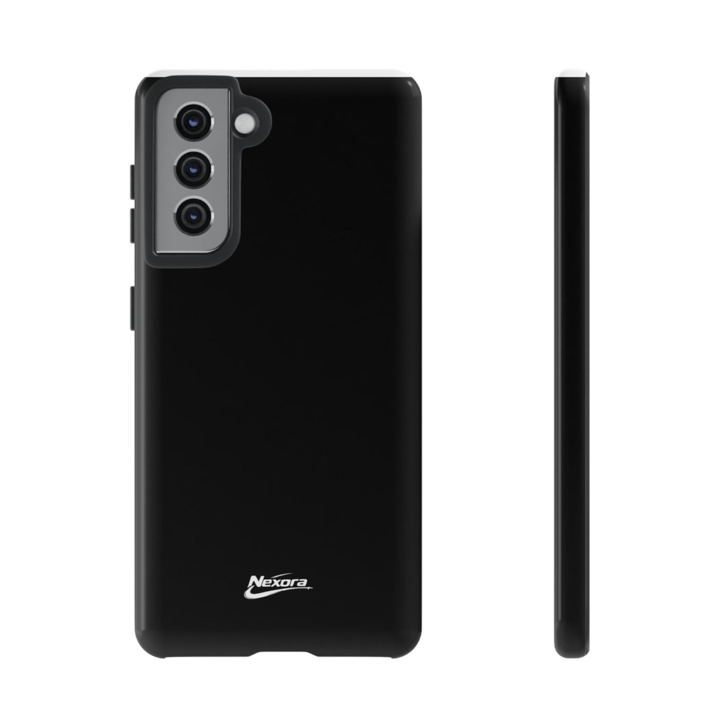 Nexora Black Tough Phone Case – Protective Slim Armor with Logo