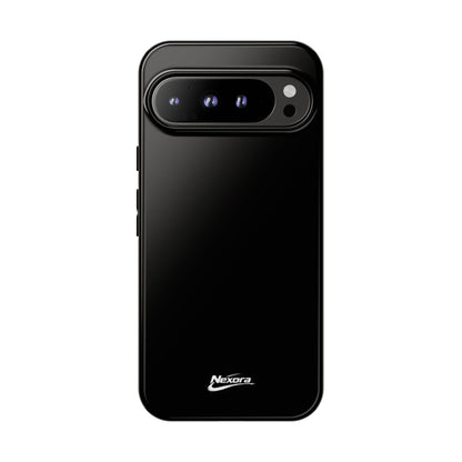 Nexora Black Tough Phone Case – Protective Slim Armor with Logo