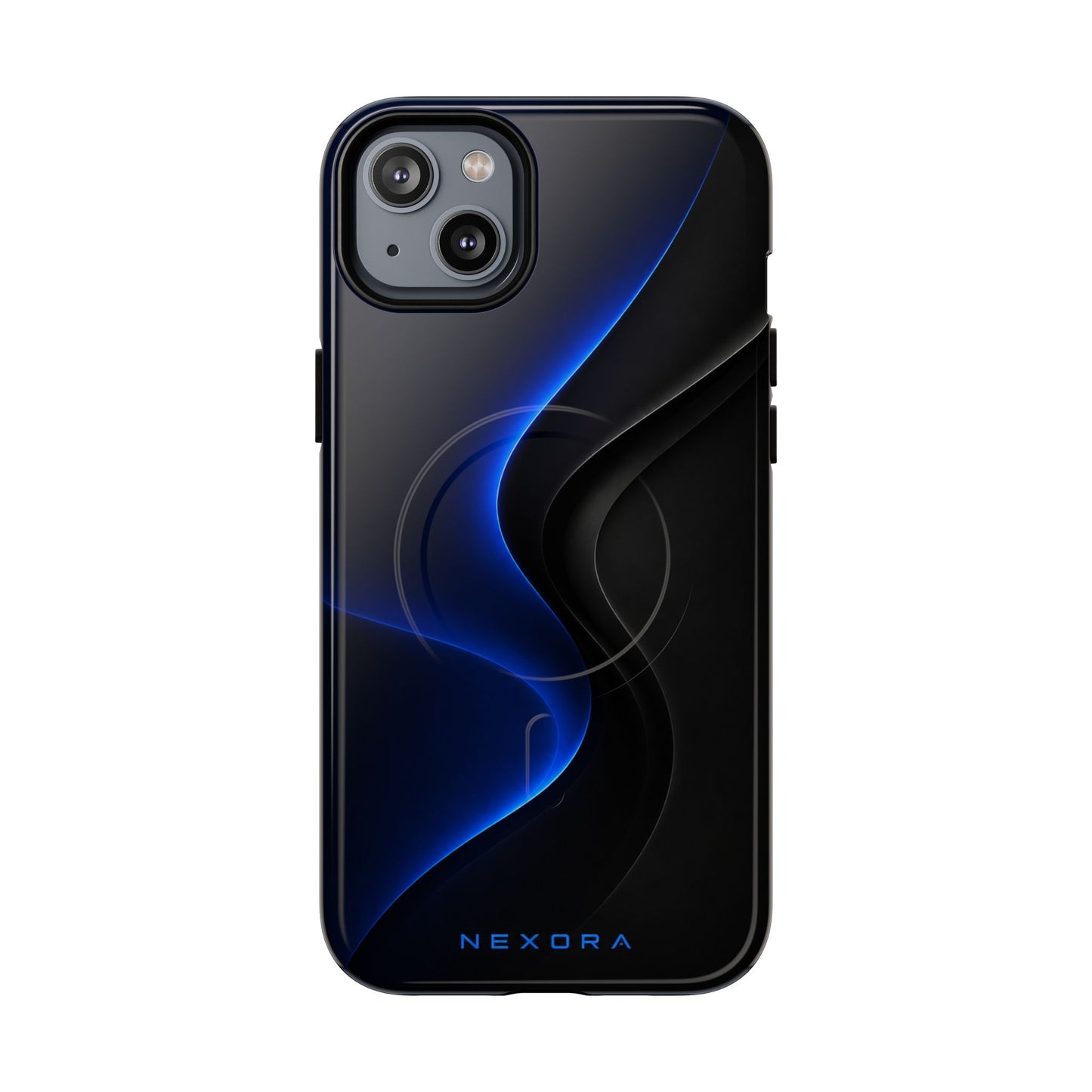Magnetic Tough Phone Case — Shockproof Gloss Black with Blue Wave Design