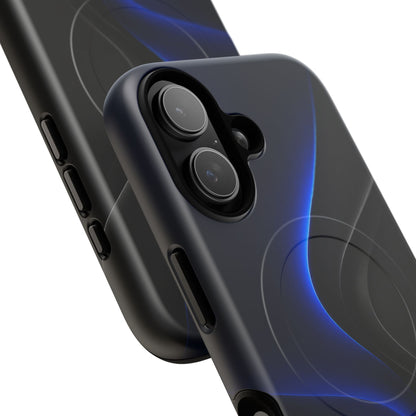 Magnetic Tough Phone Case — Shockproof Gloss Black with Blue Wave Design