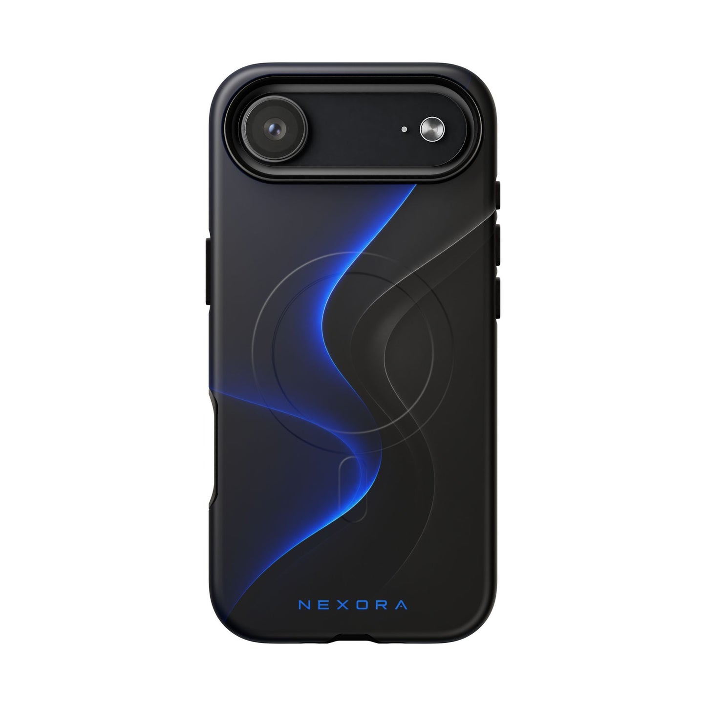 Magnetic Tough Phone Case — Shockproof Gloss Black with Blue Wave Design
