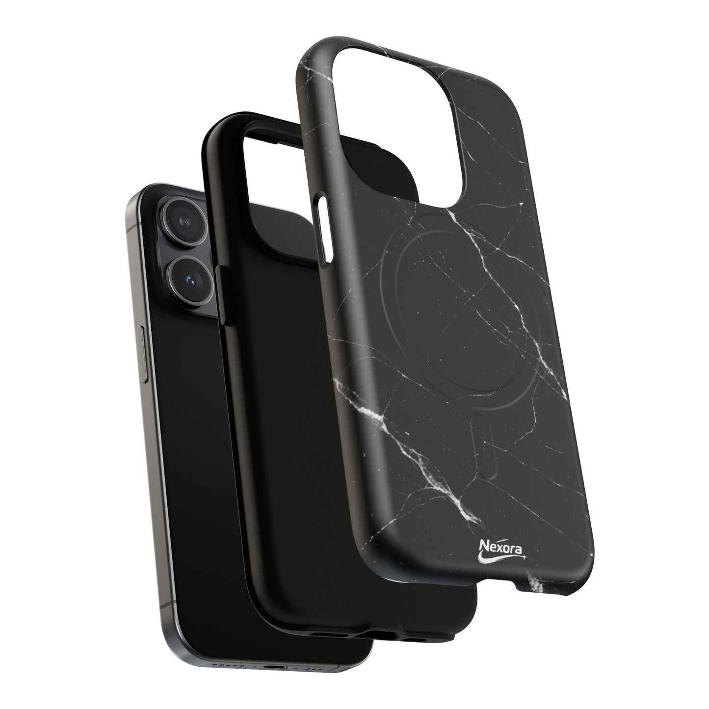 Nexora Magnetic Tough Phone Case - Black Marble Protective Cover